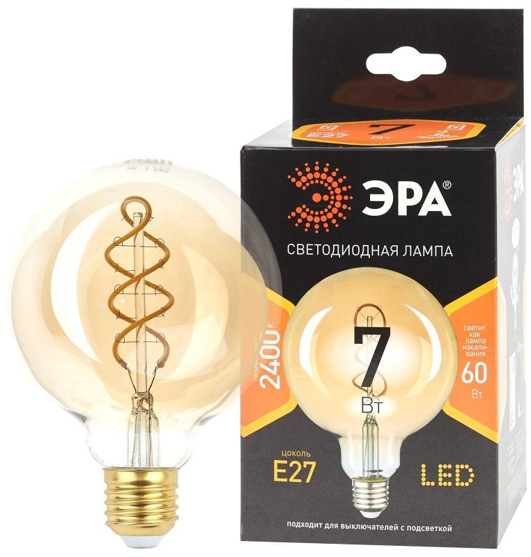 Лампа F-LED G95-7W-824-E27 spiral gold (филамент шар спир. зол. 7Вт тепл. E27) (20/560) ЭРА Б0047663