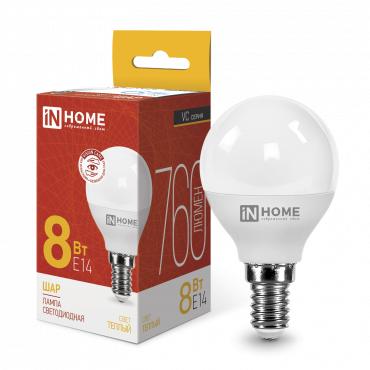 Лампа светодиодная LED-ШАР-VC 8Вт шар 230В E14 3000К 760лм IN HOME 4690612020549