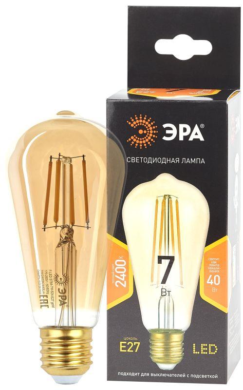 Лампа F-LED ST64-7W-824-E27 gold (филамент зол. 7Вт тепл. E27) (20/960) ЭРА Б0047664