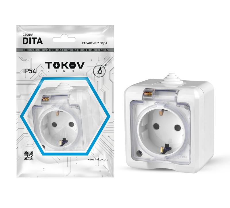 Розетка 1-м ОП Dita 16А IP54 250В с заземл. с прозрачн. крышкой бел. TOKOV LIGHT TKL-DT-R1Z-C01T-IP54