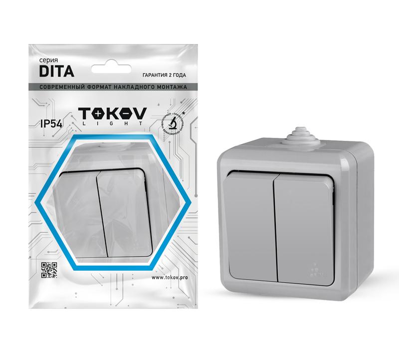 Выключатель 2-кл. ОП Dita IP54 10А 250В сер. TOKOV LIGHT TKL-DT-V2-C06-IP54