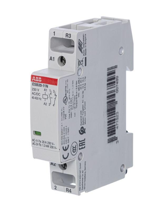 Контактор ESB20-11N-06 модульный (20А АС-1 1НО+1НЗ) катушка 230В AC/DC ABB 1SBE121111R0611